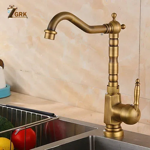 Antique Brass Bathroom Faucet Rotating Spout Basin Sink Mixer Tap Bathroom Kitchen Washing Faucet Washbasin Taps Mixers